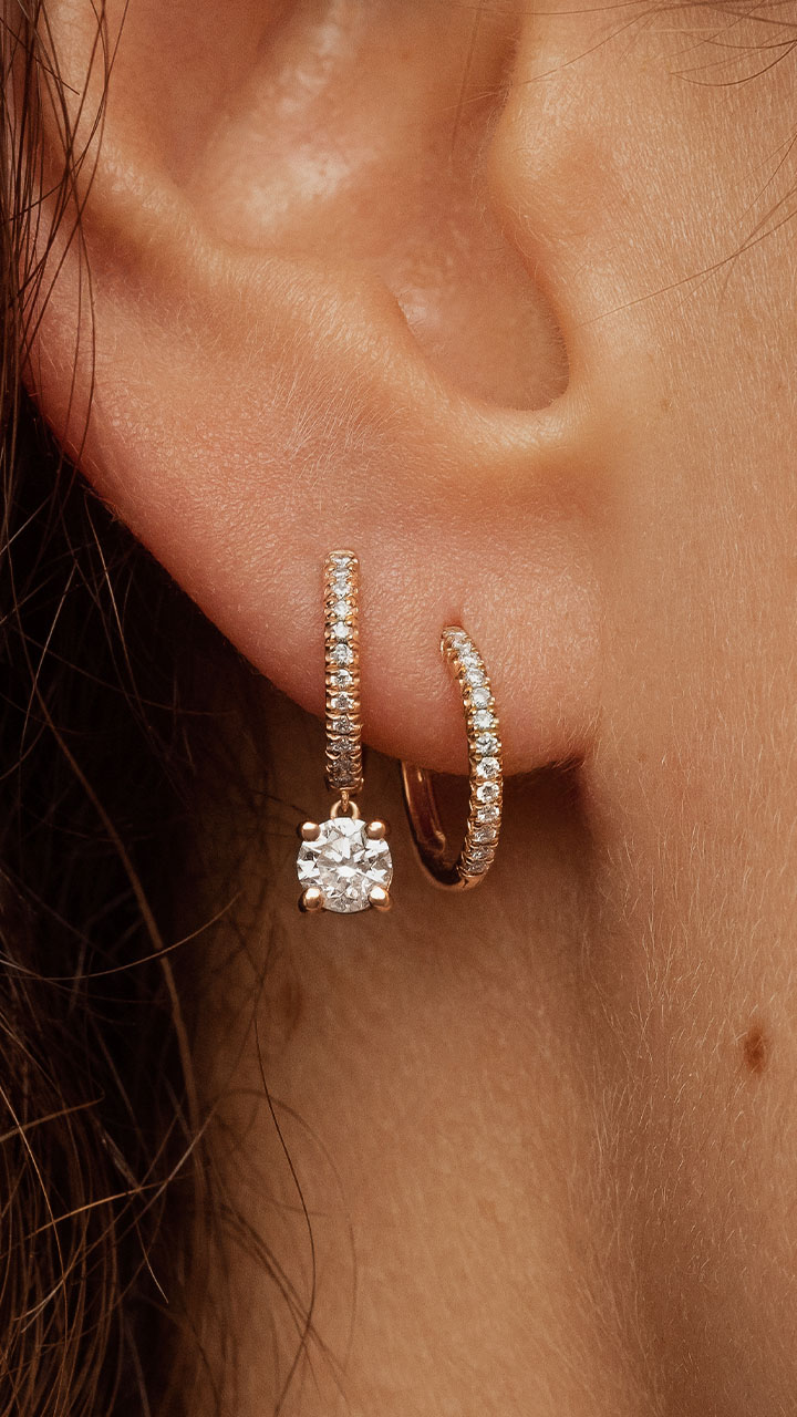 Boucles D'oreilles Diamant Or 750 - Chaque Diamant Fait Environ 0,10ct - Fabriqué En France